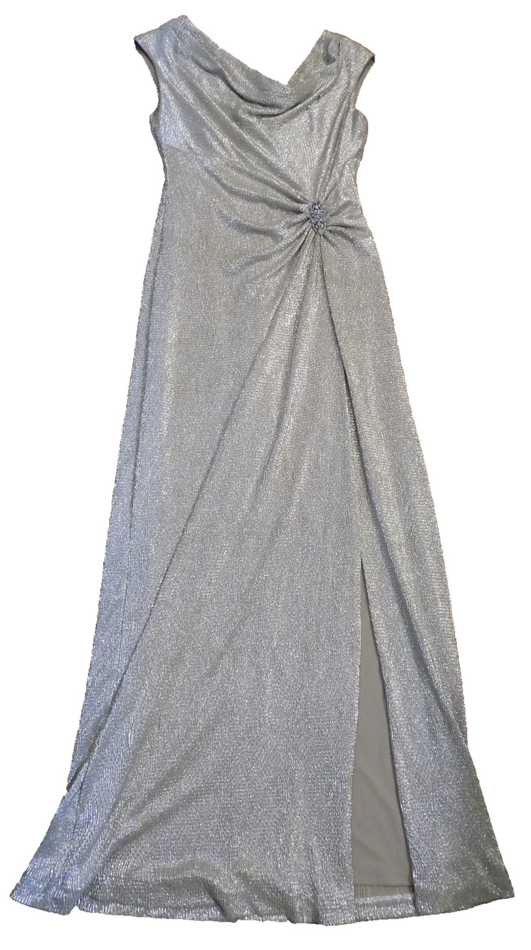 Ralph Lauren Lame Metallic GOLD SILVER Gown Ruched Rhinestone Jewel Clip size 10
